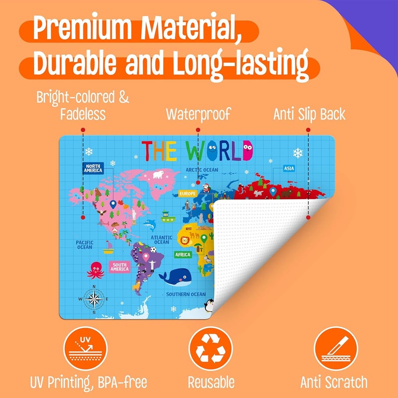 SpriteGru طقم 6 حصائر للأطفال، غير قابلة للانزلاق، قابلة للغسل وإعادة الاستخدام، تتضمن الحروف، الأرقام، الأشكال والألوان، مواضيع تعليمية عن الكون، الخريطة للمنزل، رياض الأطفال، الفصل الدراسي، الحضانة - Image 4
